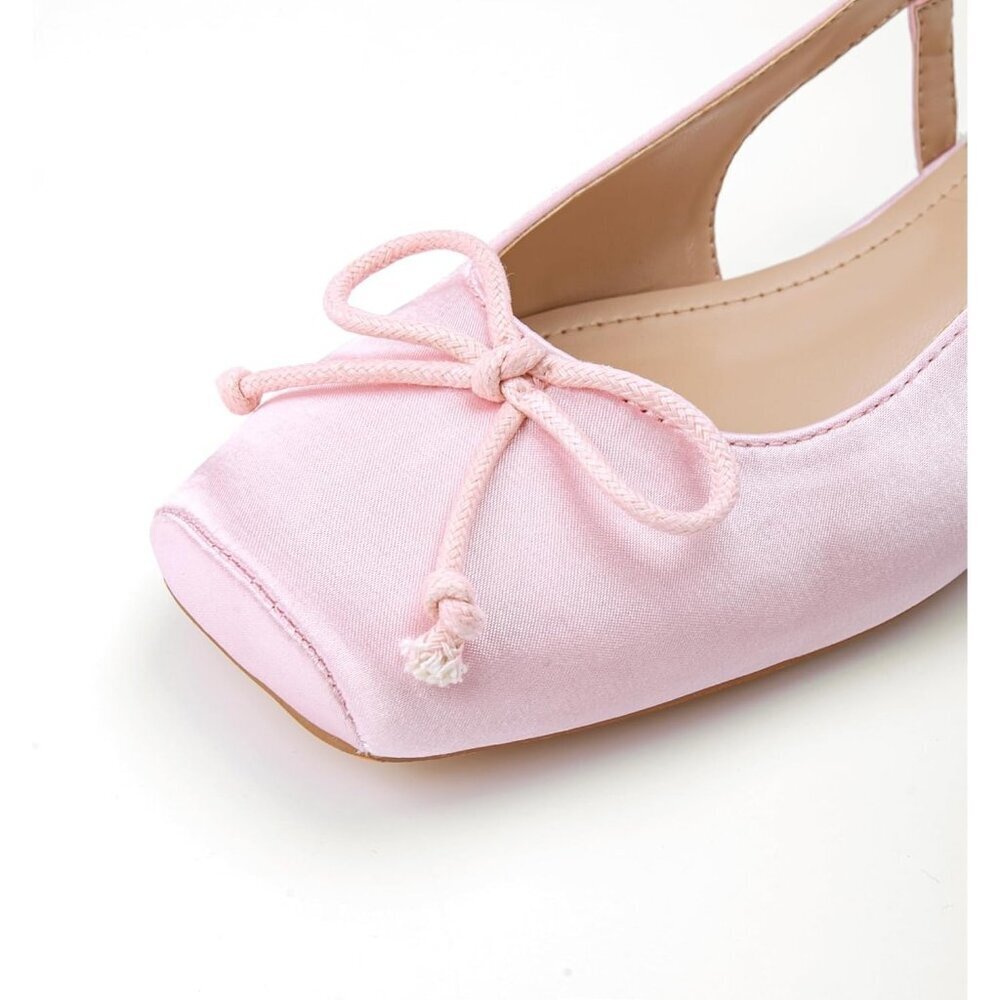 Women's Ballet Flats Slingbacks Square Toe Bow Knit Dressy with Ankle Buckles - Picture 3 of 7